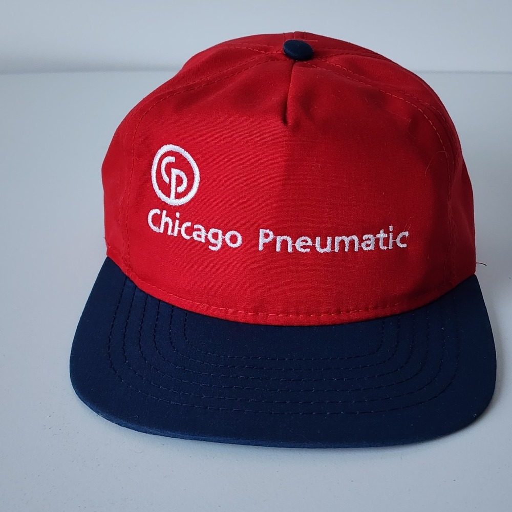 Vintage Chicago Pneumatic Trucker Hat Patch 80s SnapBack Baseball Cap Red Blue